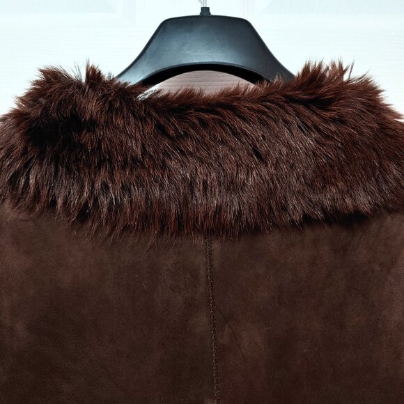 Banana Republic Genuine Toscana Shearling Coat Long Maxi Coat Dark Brown Size S - Picture 5 of 10